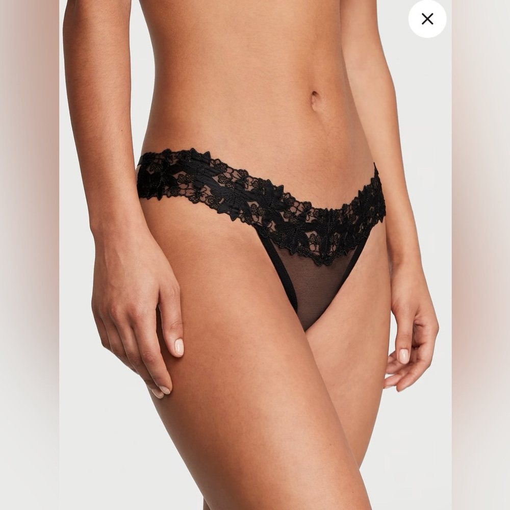 Satin Ziggy Glam Floral Embroidery Crotchless Thong Panty XS
